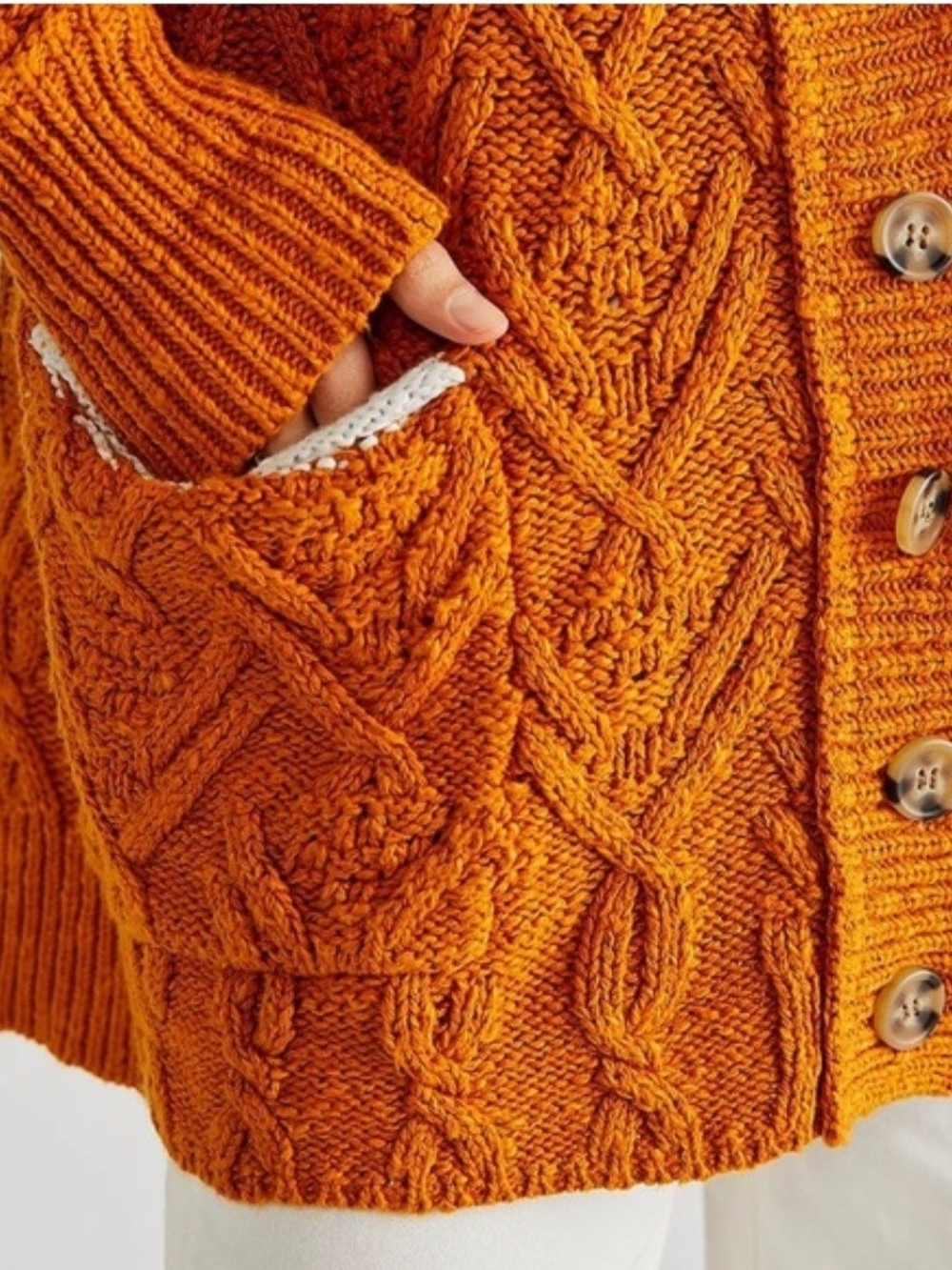 Free People Oversized Cable-Knit Cardigan in Burnt Orange - Picture 2 of 5